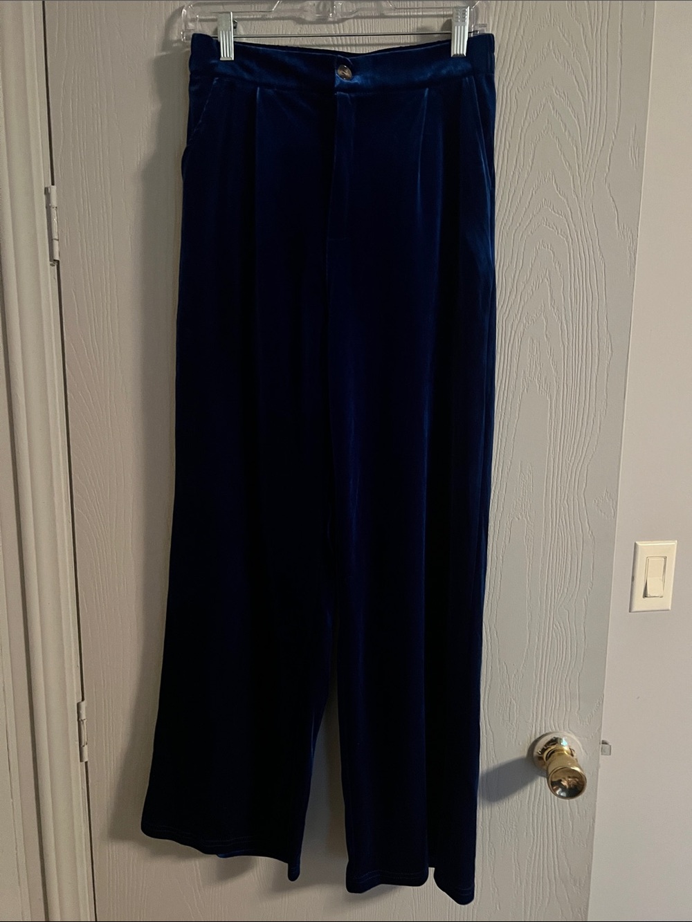 High-Rise Wide-Leg Velvet Pants in Deep Blue